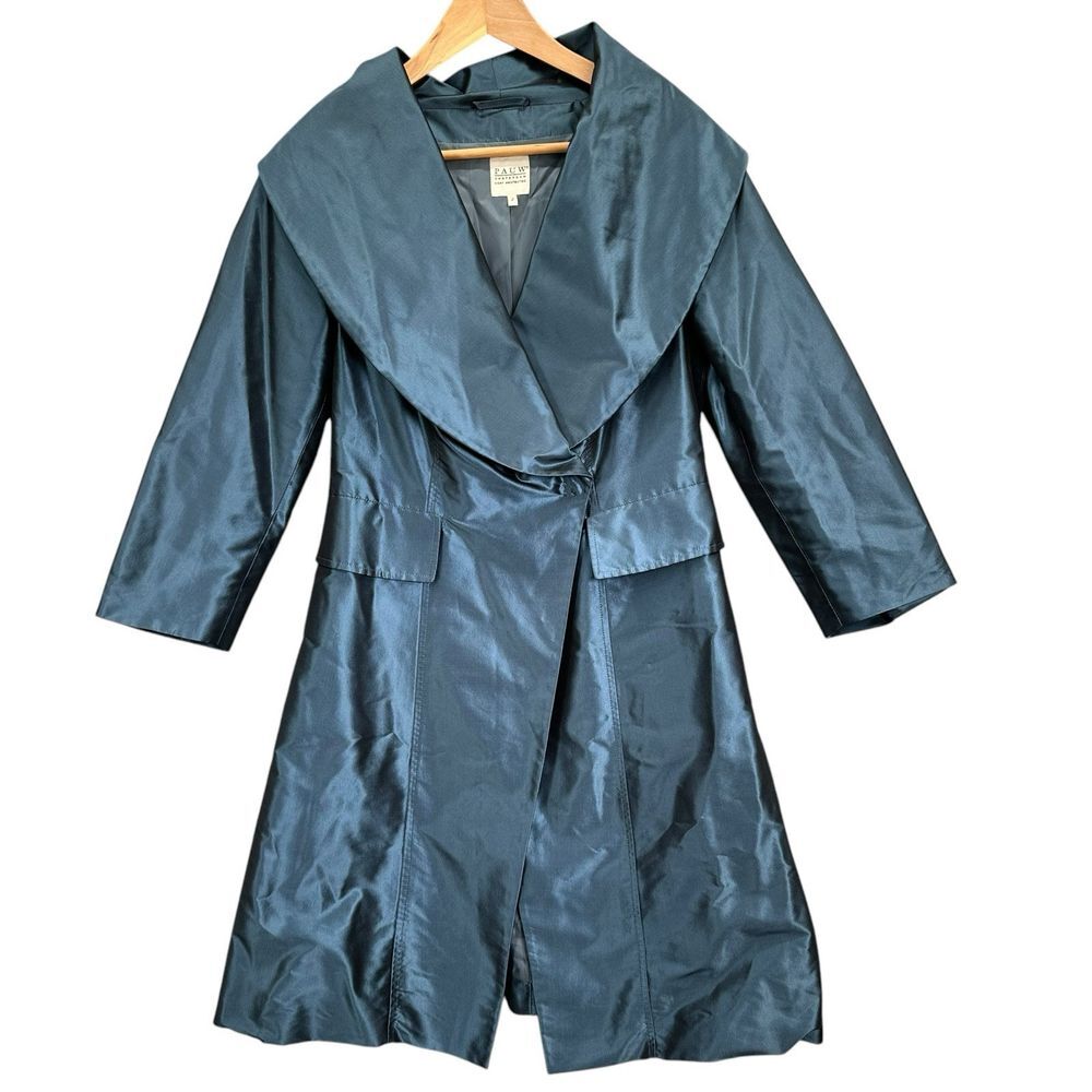 PAUW Amsterdam 100% Silk Iridescent Blue Shawl Collar Coat (2) Medium